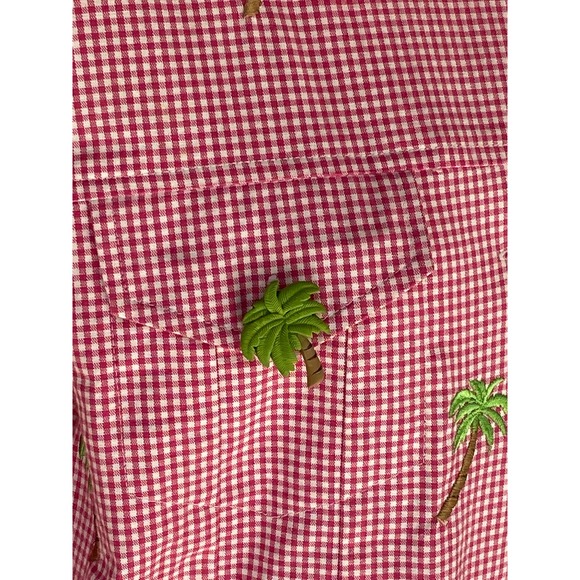 Quacker Factory Lightweight Jacket Fuchsia White Gingham Palm Trees Embroidery - Picture 7 of 8